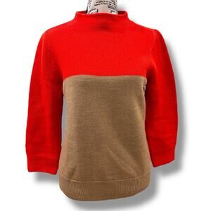 J.Crew Size S Orange Brown Colorblock 100% Merino Wool Rollneck Pullover Sweater